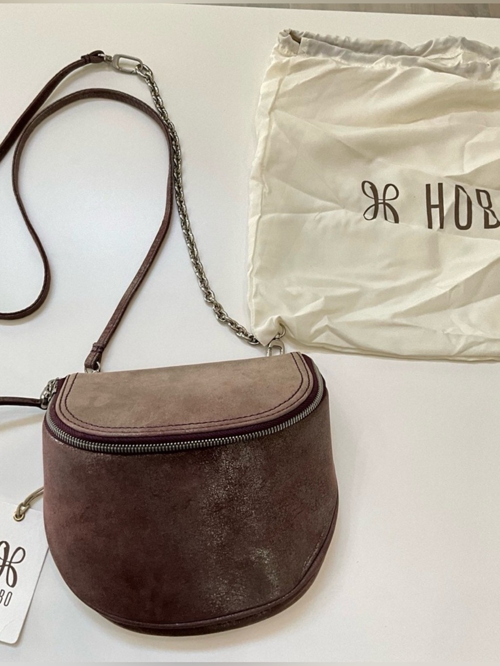 HOBO Foster Leather Crossbody Bag Plum Graphite NWT Saddle Convertible
